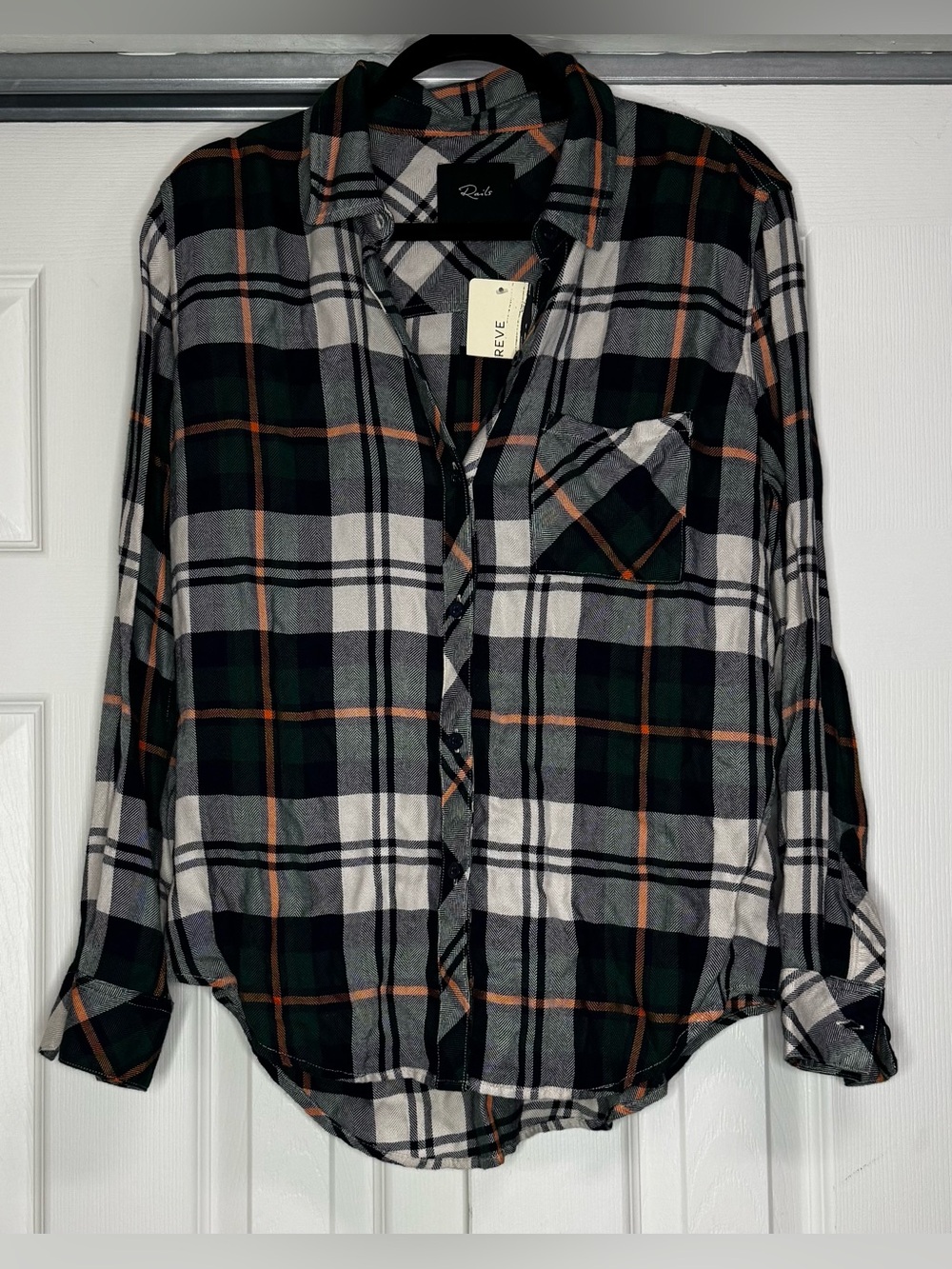 Rails Hunter Green Navy and Orange Plaid Button-Down Shirt - Size M NWT - Picture 3 of 6